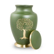 Large Aria Tree of Life Memorial Urn in Bronze and Green with Hand-Engraved Tree Accent