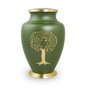 Large Aria Tree of Life Memorial Urn in Bronze and Green with Hand-Engraved Tree Accent