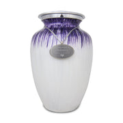 Extra Large Enamel Finished Metal Alloy Cremation Urn - Purple and White