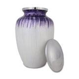 Extra Large Enamel Finished Metal Alloy Cremation Urn - Purple and White