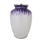 Extra Large Enamel Finished Metal Alloy Cremation Urn - Purple and White