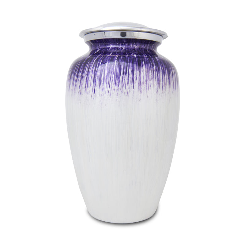 Large Enamel Finished Metal Alloy Cremation Urn - Purple and White