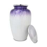 Large Enamel Finished Metal Alloy Cremation Urn - Purple and White