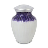 Small Enamel Finished Metal Alloy Cremation Urn - Purple and White