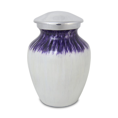 Small Enamel Finished Metal Alloy Cremation Urn - Purple and White