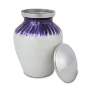 Small Enamel Finished Metal Alloy Cremation Urn - Purple and White