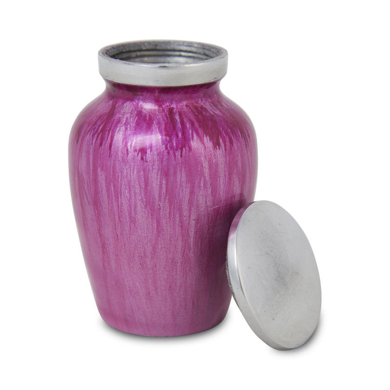 Enamel Finished Metal Alloy Cremation Keepsake Urn - Pink