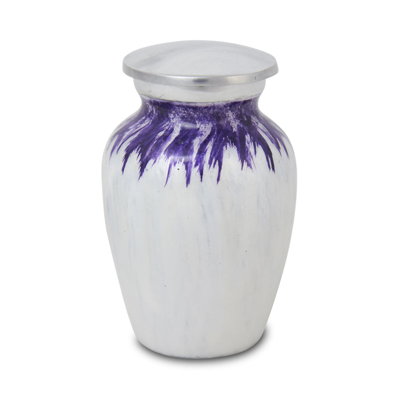 Enamel Finished Metal Alloy Cremation Keepsake Urn - Purple and White