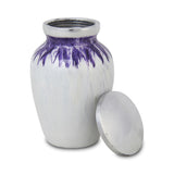 Enamel Finished Metal Alloy Cremation Keepsake Urn - Purple and White