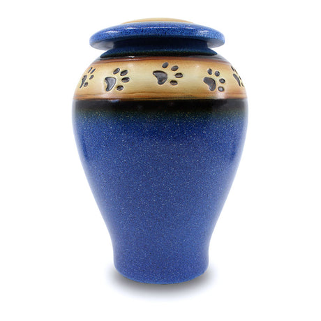 Loving Paws Blue Ceramic Cremation Urn - 120 cubic inch capacity
