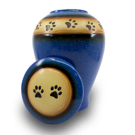 Loving Paws Blue Ceramic Cremation Urn - 120 cubic inch capacity