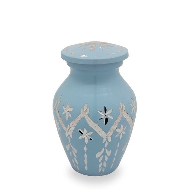 Garland drop blue cremation urn keepsake