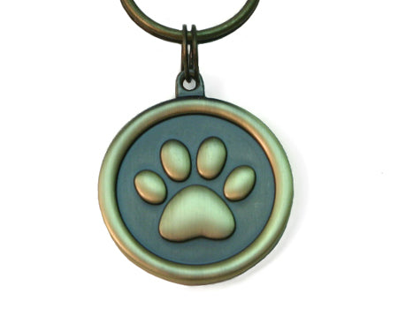 Gold tone paw print collar tag keychain