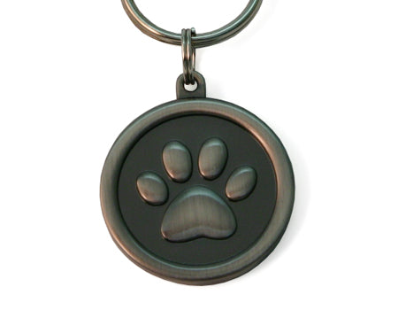 Gray tone paw print collar tag keychain 