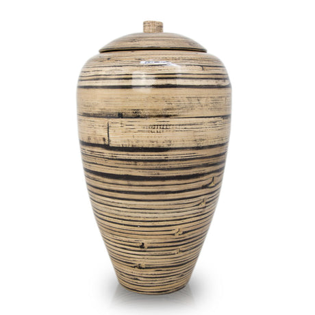 Tall Bamboo Cremation Urn- Black Lined Natural