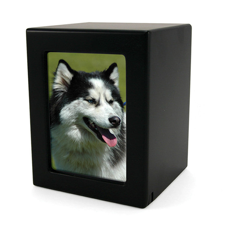 Black MDF Pet Photo Cremation Urn - Medium