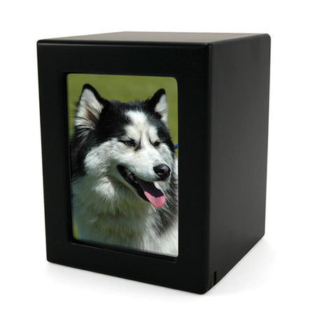 Black MDF Pet Photo Cremation Urn - Medium