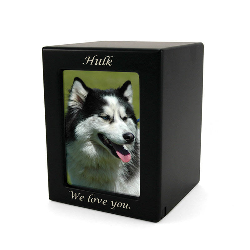 Black MDF Pet Photo Cremation Urn - Medium
