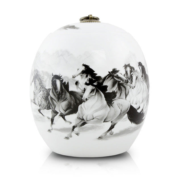 Ceramic Cremation Urn - 8 Horses