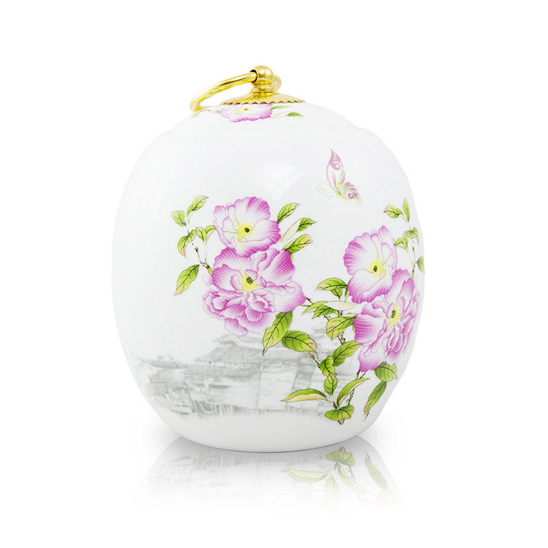 Medium Ceramic Cremation Urn - Peonies