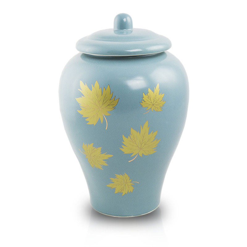 Classic Ceramic Cremation Urn - Golden Leaves