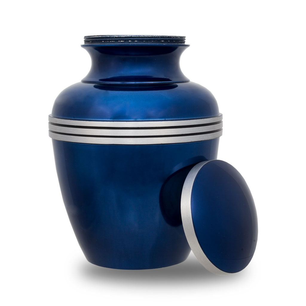 Dark Blue Banded Cremation Urn - Medium