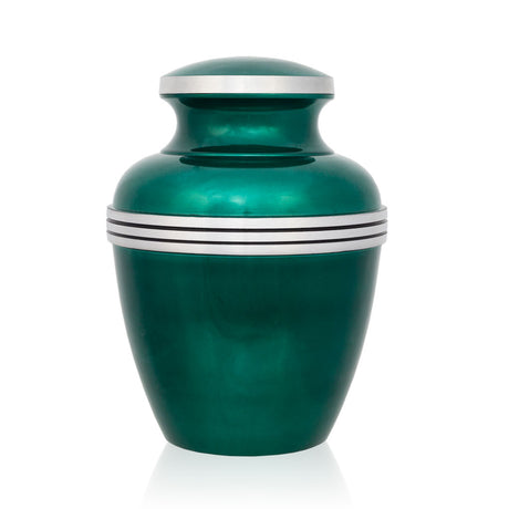 Dark Green Banded Cremation Urn - Medium