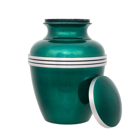 Dark Green Banded Cremation Urn - Medium