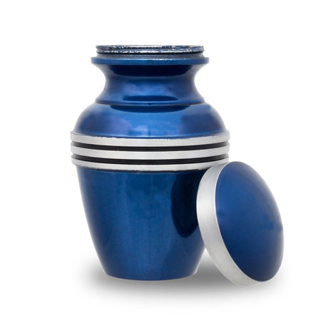 Dark Blue Banded Cremation Urn - Keepsake