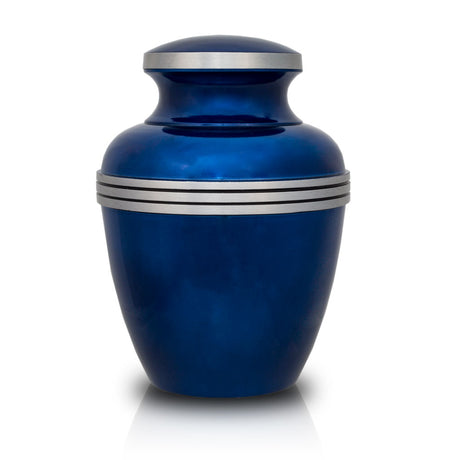 Dark Blue Banded Cremation Urn - Medium