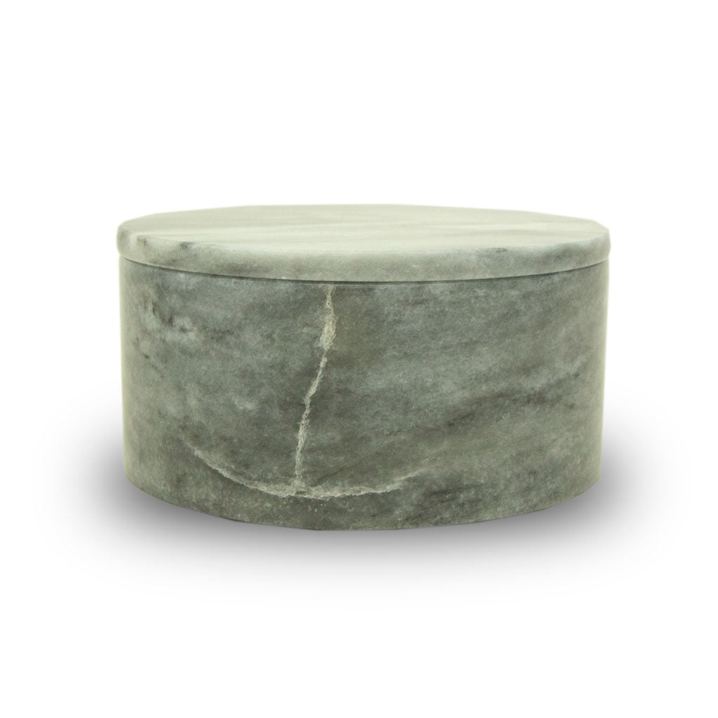 Cloud Grey Marble Cremation Urn Circular Keepsake Box - Small