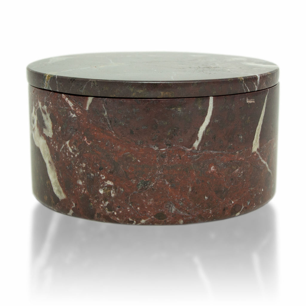 Red Marble Cremation Urn Circular Keepsake Box - Small