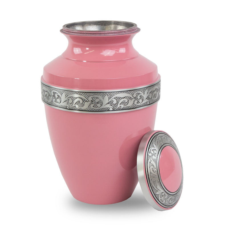 Pink Cremation Urn with Floral Band