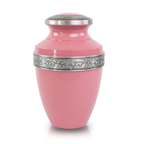 Pink Cremation Urn with Floral Band