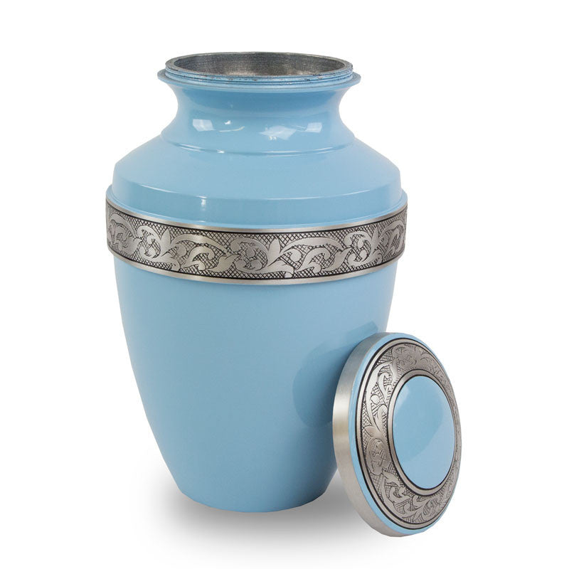 Blue Cremation Urn with Floral Band