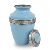 Blue Cremation Urn with Floral Band