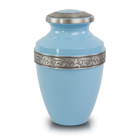 Blue Cremation Urn with Floral Band