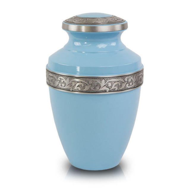 Blue Cremation Urn with Floral Band