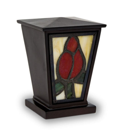 Red Rose Stained Glass Cremation Keepsake