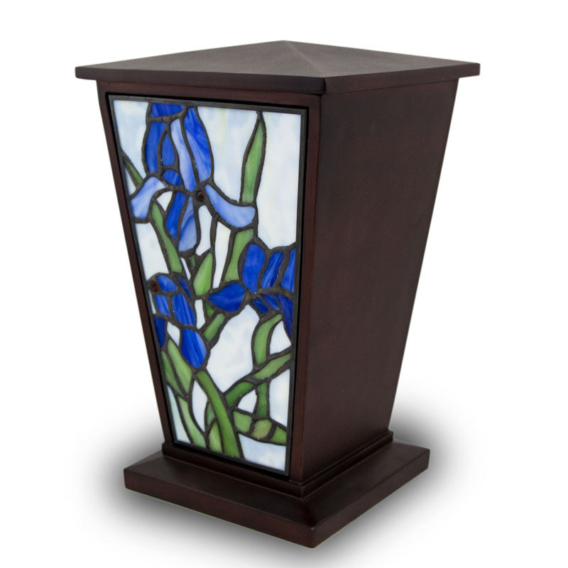 Blue Iris Stained Glass Cremation Urn