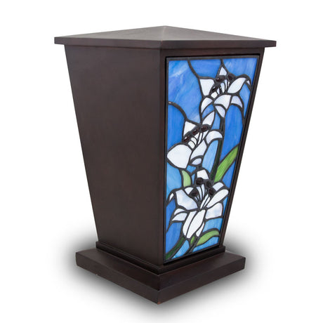 White Lily Stained Glass Cremation Urn