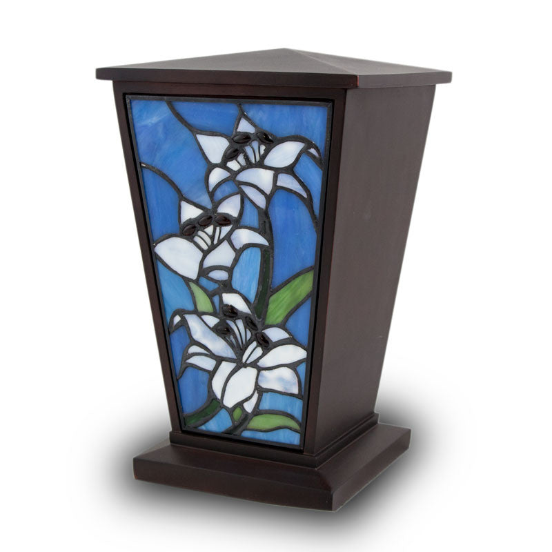 White Lily Stained Glass Cremation Urn