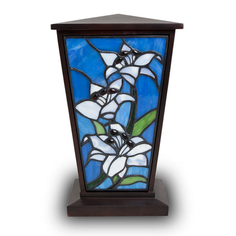 White Lily Stained Glass Cremation Urn
