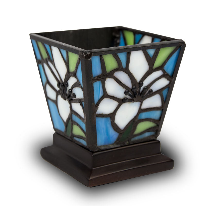 White Lily Stained Glass Cremation Candle  Keepsake