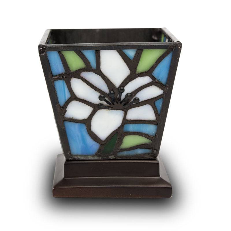 White Lily Stained Glass Cremation Candle  Keepsake