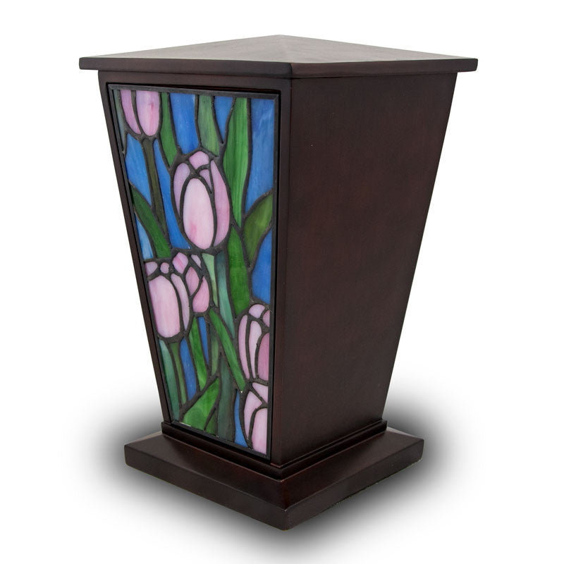 Pink Tulip Stained Glass Cremation Urn