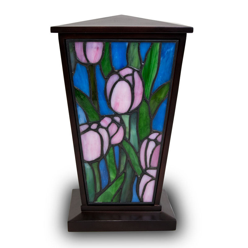 Pink Tulip Stained Glass Cremation Urn