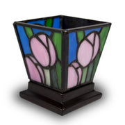 Pink Tulip Stained Glass Cremation Keepsake Candle Holder