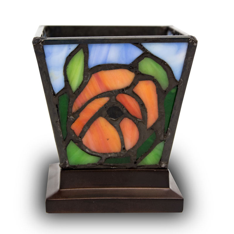 Red-Orange Poppy Stained Glass Candle Keepsake