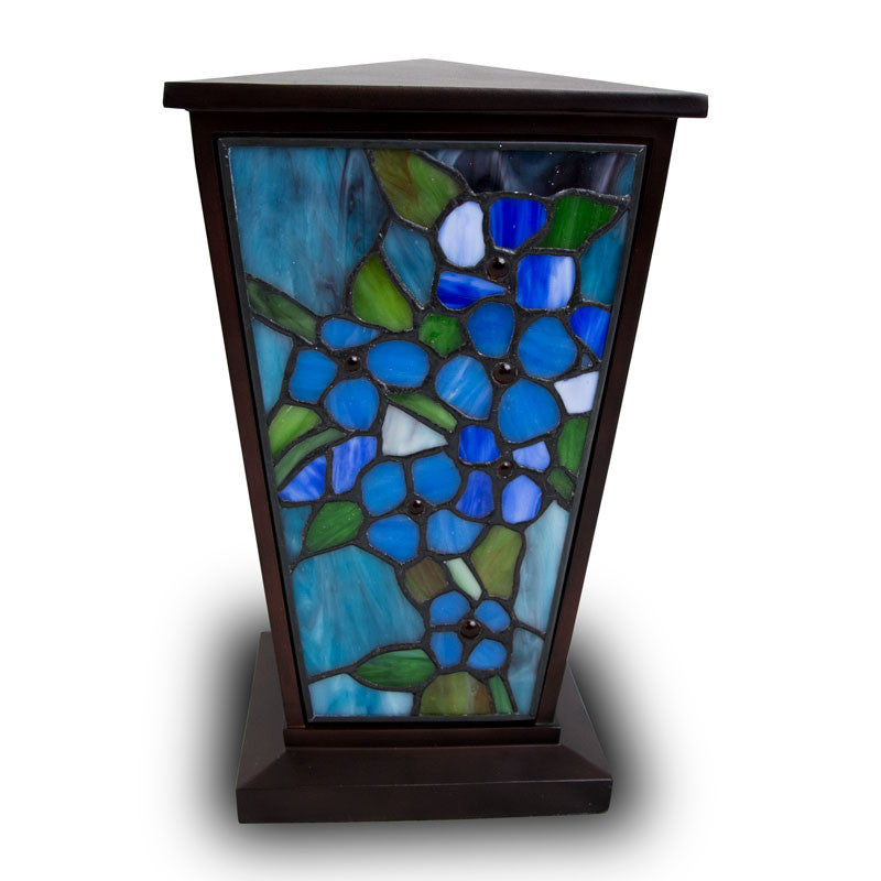 Blue Forget-Me-Not Stained Glass Cremation Urn